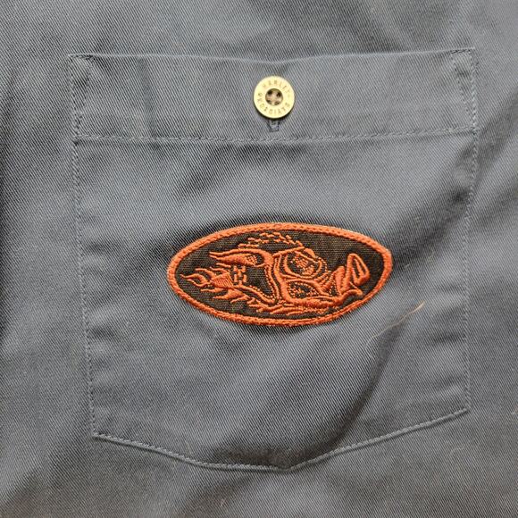Vintage Harley Davidson Blue Garage Style Embroidered  Button Up Road Hog  Large - Picture 6 of 7